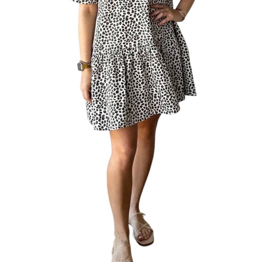 NEW ENTRO women's short sleeve mini dress in leopard